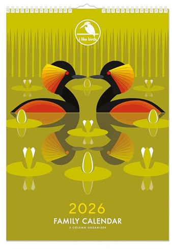 2026 I Like Birds A3 familjeplanerare arrangör väggkalender