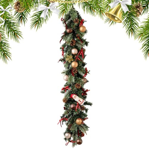 Girlande für Weihnachtsdekoration, Weihnachtsgirlande für Kamin, Festivalgirlande, Weihnachtsgirlande, Rattankranz, für Innen und Außen, Girlande mit Tannenzapfen und Beeren