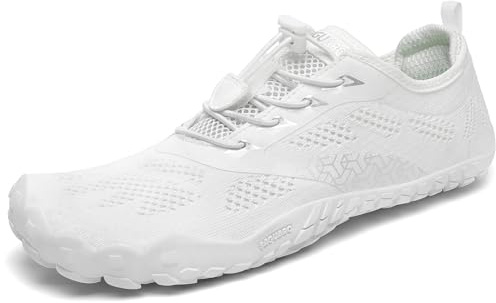 SAGUARO Unisex barfotaskor, lätta, ventilerande, bärbara, traillöparskor, mjuka halkfria träningsskor för utomhus och inomhus, Tusensköna vit, 48 EU