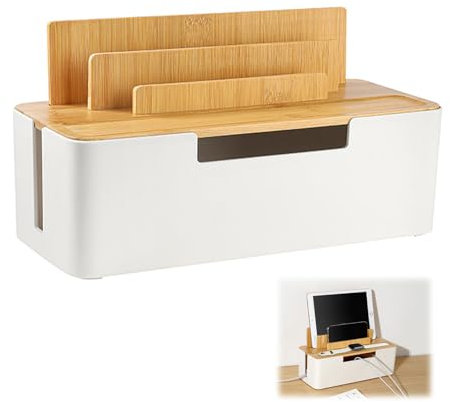 Scatola di Gestione dei Cavi, Scatola Portacavi con Copertura, Scatola di Gestione per Nascondere I Cavi Sciolti, Immagazzinaggio del Filo, Organizza il Cablaggio del Computer (Bianco)