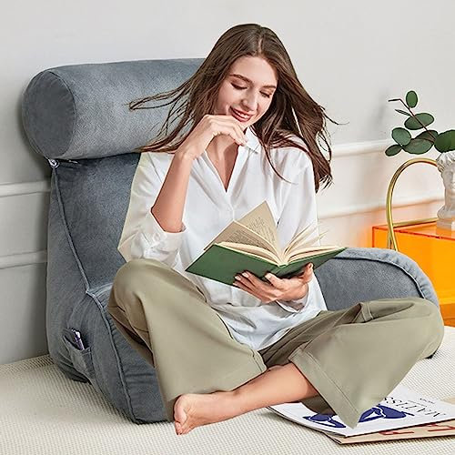 Premium Samt-Rückenstütze Lesekissen mit Nacken-/Armstütze, optimale Dichte für natürliche Haltung, Kuschelkissen mit waschbarem Bezug, ideal als Rückenlehne für Bücher oder Gaming