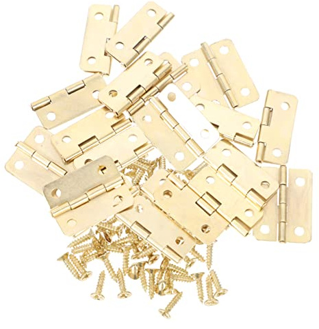Mini Charnières en Fer 1 Pouce pour Boîte à Bijoux, Lot de 20 | Diy, pour Nichoir et Coffret en Bois, Vis Assorties Incluses, Finition Jaune, Style Chic