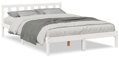 HEFZGDB Massivholzbett Extra Lang ohne Matratze Weiß 140x220 Kieferholz Ehebett Bettgestell Bed Frame Single Bed für Herberge Wohnbereich Gästezimmer Schlafzimmer