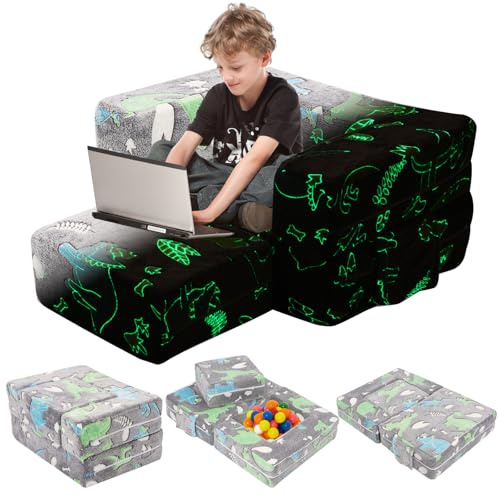 Siairo Kids Sofa Bed,Glow in The Dark Kids Sofa, Convertible Toddler Couch with Modular Design, Fold Out Play Sofa for Bedroom & Nursery,Baby Mini Couch Bedroom Furniture for Playroom(Grey)