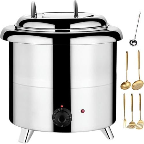 SGKOMN Scaldazuppe Elettrico da 400 W | Scaldavivande da Tavolo con Riscaldamento a Buffet con Rivestimento in Alluminio da 13 Litri | Scaldazuppe da Cucina di Grande capac (White)