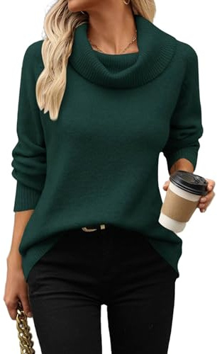 HOTOUCH Women's Jumpers Turtleneck Sweaters Chunky Knitted Jumper Ladies Winter Casual Warm Jumpers Pullover Green L