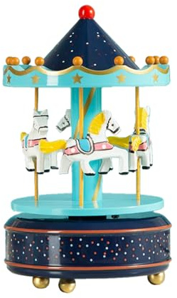 Fayemint Giostra Musicale Blu, Carillon Cavalli, Giostra Rotante, per L'arredamento della Casa, Come Regalo di Natale o di Compleanno.