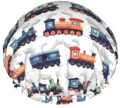 Vintage Steam Train 1 Print Shower Caps for Women, Reusable Double Layers Elastic Band Long Hair Bath Caps for Shower