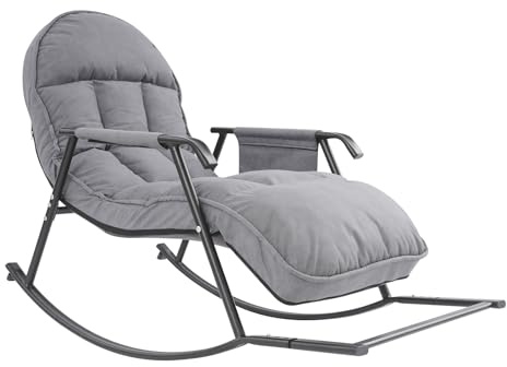 C-Juzarl Schaukelstuhl Wohnzimmer, Liegestühle bis zu 200kg, Schaukelsessel mit Armlehren, Schaukelstühle für Balkon, Wohnzimmer, Schlafzimmer (Grau)