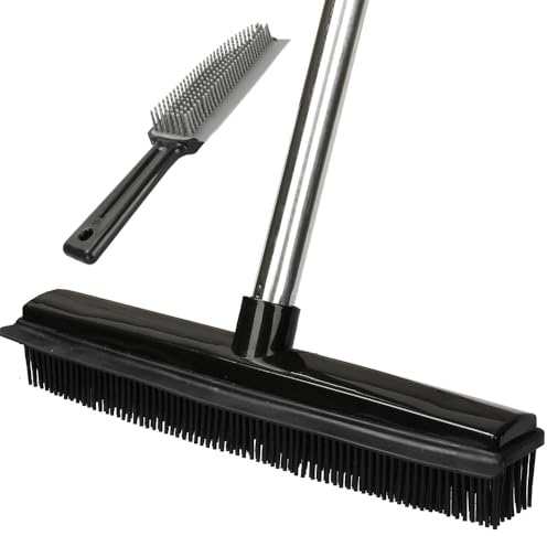 Rubber Broom and Pet Hair Removal Brush Set for Carpet,Fur Remover Rake with Squeegee,Lint Brush for Pet Dog Cat Hair