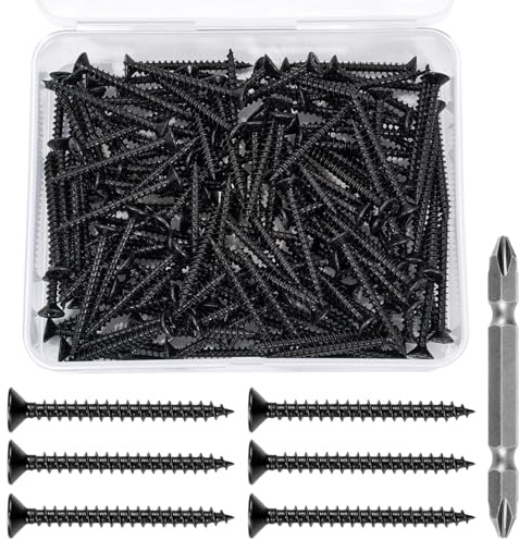 Xrfoiniu 150 Pcs #8x1-1/2 Black Wood Screws, Cross Drive Self-Tapping for Woodworking, DIY Endeavors & Furniture Repair