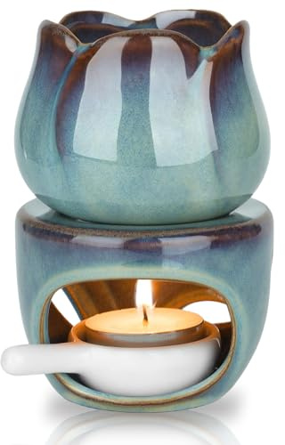 Bruciatore di oli essenziali in ceramica, bruciatore per aromaterapia rimovibile, con cucchiaino, per decorare la casa, la camera da letto, l'inaugurazione della casa