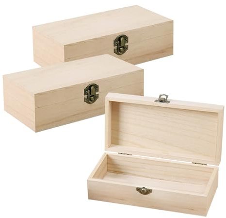 BJHYIZ 3 Pcs Unfinished Wooden Boxes with Lid, 20x10x6 cm Small Wood Box with Locking Clasp Wood Gifts Boxes Unpainted Wooden Jewelry Box Memory for DIY Craft Creative Gifts