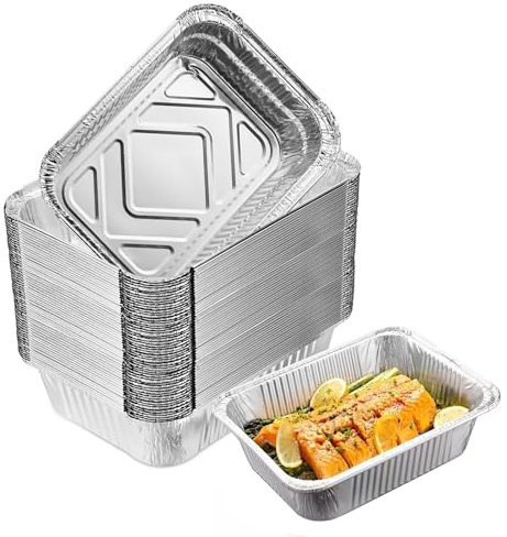 Hiuyavy 50Pcs Aluminium Foil Trays, 17x13x5cm Aluminium Foil Baking Trays, Foil Food Containers for Baking Roasting Broiling Cooking Food Storage and Freezing