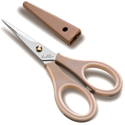 Beaditive Precision Craft sax – ultraskarpa blad i rostfritt stål och halkfria TPR-handtag – vuxen och barn scrapbooking-sax med säkerhetskeps för hem, kontor, skola (1, mjölkte)