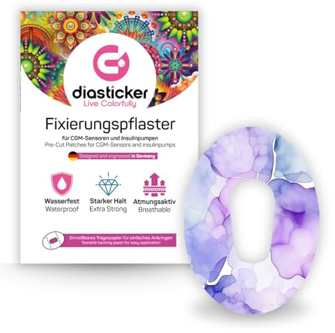 Diasticker | plåster för Dexcom G6-sensor (5 stycken, Lilac Breeze) | vattentät – hudvänlig – andas – starkt grepp | självhäftande fixeringsplåster, sensorfixering