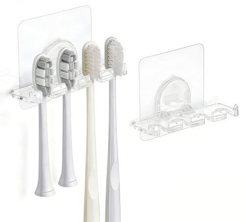 Gurwen Zahnbürstenhalter Wand Selbstklebend, 2 STÜck Toothbrush Holder | Aufsteckbürsten Halter Wandmontage, Zahnbürsten Halter Geeignet für Alle Gängigen Handzahnbürsten