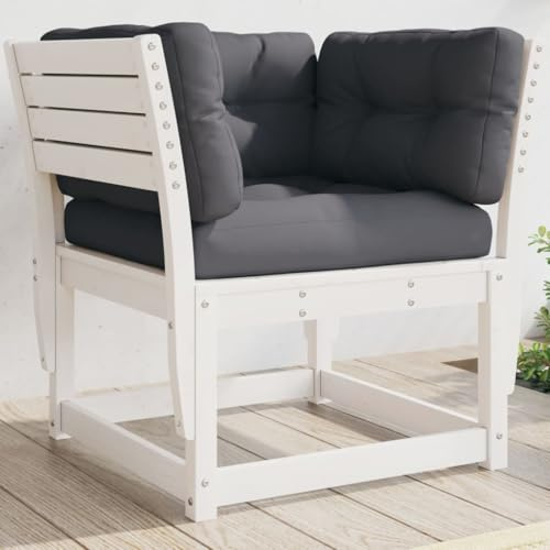 Ordellia Gartensofa Weiß Massivholz Kiefer mit Armlehnen, Kissen Anthrazit, 83x73x78 cm, für Terrasse, Patio, Outdoor Lounge Set