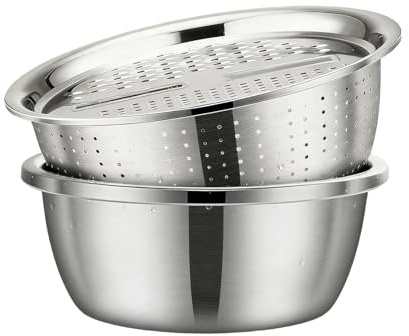 Rukjmqi Bac Égouttoir en Acier Inoxydable - Laver Égoutter Et Râper | Set de Passoire et Panier 26cm - Pour Laver Les Légumes Égoutter Le Riz Râper Préparation De Repas Salade Cuisine Maison