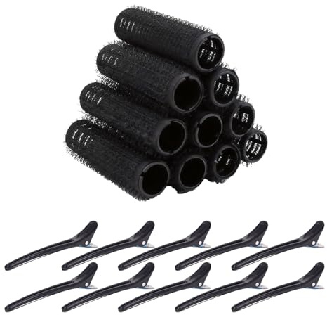 10 Pack 15mm Small Hair Rollers, With 10 Black Clips Tools, Hair Rollers With Clips, Hair Rollers Medium Salon Fashion Self Grip Small Hair Curlers For Easy Styling Effortless Curls Waves (Black)