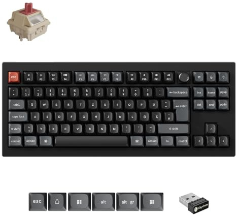 Keychron V3 Ultra TKL kabellose mechanische Tastatur, 80% ISO-DE-Layout, ZMK Custom 8K Polling Rate, 2,4 GHz/Bluetooth 5.3, RGB, Hot-Swap-fähig, für Mac, Windows und Linux, Silk POM Rot-Schalter