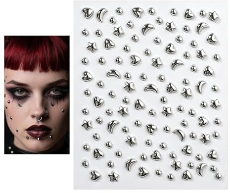 Falska piercingar kroppssmycken - gotiska stift silver punk kostym - kropps ädelsten självhäftande klistermärken, för cosplay konserter tonåringar flickor älskare