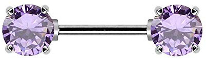 Piersando Brustwarzen Piercing Intimpiercing Nippelpiercing Brust Nippel Intim Brustwarzenpiercing Barbell mit Doppel Kristall Kugel 12mm Silber Tanzanite