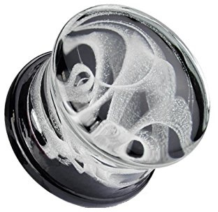 beyoutifulthings Ohr-Plug WIRBELNDER Rauch Ohr-Piercing Ohr-Schmuck Pyrex Glas Tunnel Sattel-Verschluss Schwarz Clear 6-16mm