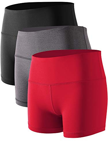 Cadmus Damen High-Waist Compression Athletic Workout Running Shorts mit Tasche Gr. XX-Large, 3er-Pack:05# Schwarz & Grau & Rot