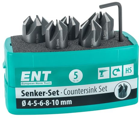 ENT 26516 5-tlg Aufsteckversenker-Set HSS, Durchmesser (d) 4, 5, 6, 8 und 10 mm, e 90°, Rechts