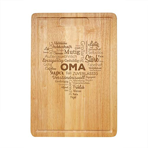 Casa Vivente Schneidebrett mit Gravur, Wortherz für Oma, Holzbrett mit Saftrille, Deko, Küchenutensilien, Geburtstagsgeschenk