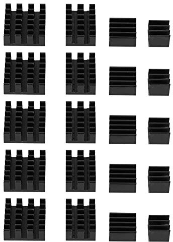 20pcs Aluminum Heat Sink, Electronic Components Heat Sink Computer Heatsinks CPU Cooler with Adhesive for Raspberry Pi 2/3/4 3B+ 4B MOS Module | Thermal Adhesive Backed CPU Cooler, 6063-T5 Extruded Profile, PCB Power Module Cooling, Electronics Maker Hardware Engineer