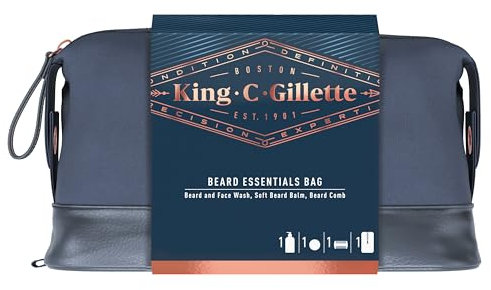 King C. Gillette Beard Grooming Kit for Men, Toiletry Bag, Beard & Face Wash, 350 ml + Beard Balm, 100 ml + Comb, Gifts for Men