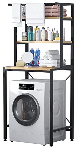 MOYIPIN 3-stöckiges Wäsche-Aufbewahrungsregal, platzsparendes Badezimmer-Aufbewahrungsregal über der Toilette, multifunktional, robust, verstellbar, Schwarz