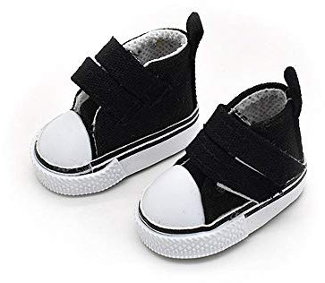 Aeromdale Puppenschuhe aus Segeltuch, einfarbig, 5 cm, Puppenschuhe mit Klebeband für 20 cm große Puppen, Mädchen, Spielzeug, Geschenk, Schwarz, 1 Paar