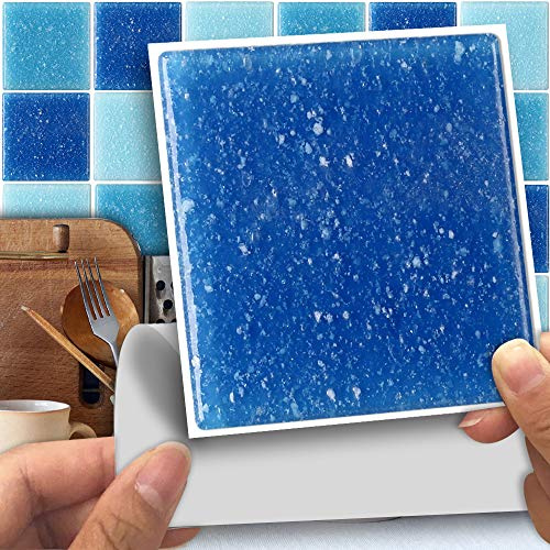 Hiser 25 Pièces Marbre Adhésive Décorative à Carreaux pour Salle de Bains et Cuisine Stickers Carrelage, Mosaïque Style Imperméables Auto-adhésifs 3D Adhésive Décoration (Bleu,15 x 15cm)