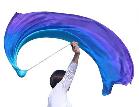 Winged Sirenny Seidenschleier Poi Bälle mit Tuch 180cm für Bauchtanz, Flow Art, Bühnenperformance, Anbetung & Spiel, Handgefärbt Leichter Seidenstoff & Edelstahlkette, 1 Stück