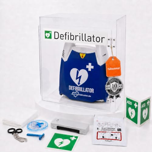 Defibrillator AED Halbautomat, Acrylglaswandkasten SET, 10 Jahre Garantie