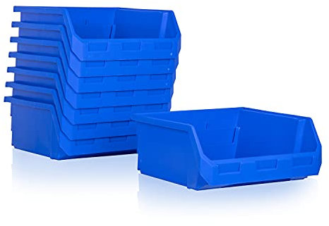 8er Set Kunststoff-Stapelboxen Sichtlagerkästen PK374218 mit Aufhängevorrichtung Blau | Sichtboxen L37,4xB41,8xH17,7cm | Kleinteileboxen Lagerboxen Regalboxen Sortierkasten