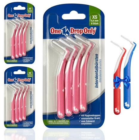 One Drop Only – Blister Interdentalbürsten 3 x 8er 0,4 mm (XS), Effektive Plaque-Entfernung mittels Dentalbürsten, Zahnseide Stick für optimale Zahnreinigung, 2 Gratis-Zahnzwischenraumbürsten (S & M)