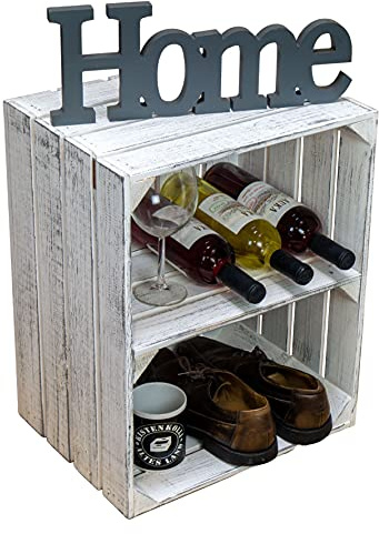 Holzkisten Shabby weiss Schuhablage Schuhständer DIY Upcycling Regalbau Schuhaufbewahrung für Kinder und Erwachsene stabiles Regal in Obstkisten Weinkisten Optik (Shabby weiss Quer, 1er Set)