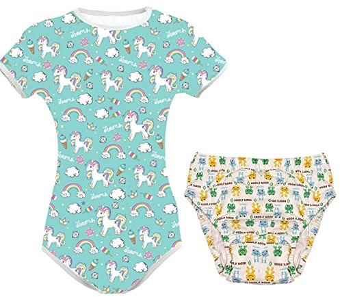 NIKKAPOETRY Baby ABDL Body, Windelhöschen, Inkontinenz-Einlagen, Trainingshosen und Pyjama-Set, grün, Medium