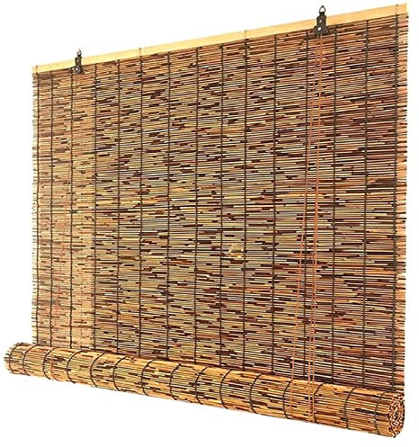 LIJINBO Natur Bambus Rolle Rollo,Natürlicher Schilfvorhang, Bambusblind for Außen- Und Innenbereich, 60cm / 70 cm / 80cm / 90 cm / 100 cm / 110cm / 120cm / 130cm / 140cm Breit, Bambus-Rollo Jalousien
