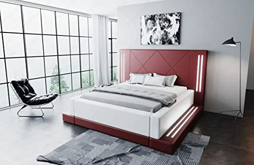 Sofa Dreams Wasserbett Casoria mit beheizbarer Wasserbettmatratze und kompletter Technik LED Beleuchtung 140x200 160x200 180x200 200x200 200x220 (160 x 200 cm, Rot-Weiß)
