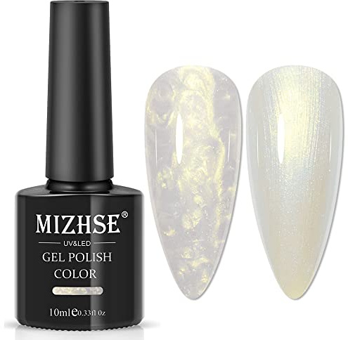 MIZHSE Weiß Nagellack Pearl, UV Gel Nagellack für Nägel, Gellack mit Perlmutt Schimmer, Weiß, 10ml