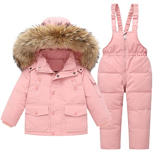 Ski Suits Kids 2-Piece Snowsuits Boys Girls Hooded Puffer Down Jacket + Snow Bib Pants Toddler Winter Outfits Set, 4-5 Years