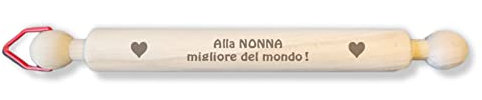 NM Idee Regalo Regali nonna compleanno Mattarello legno Mattarello decorativo piccolo 40 cm Idea regalo di Natale o Festa dei nonni da cucina con decorazioni inciso a laser (Per Nonna)