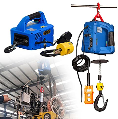 HNCXHX 3 in 1 Electric Hoist Winch,500KG Electric hoist Portable electric hand winch traction block electric steel wire rope lifting hoist towing rope 220V/110V,Blue3in1