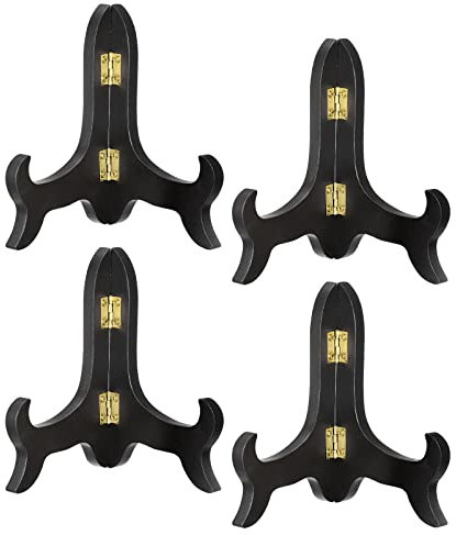 sourcing map 4pcs 5 Easel Plate Holder, Wooden Folding Display Stand Black for Decorative Picture Frame