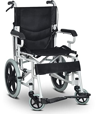 Bueuwe Ultraleicht Rollstuhl Faltbar, Kleiner Schmaler Rollstuhl für Wohnung, Reiserollstuhl für Behinderte, Bremse an den Griffen, 12 kg, Schwarz
